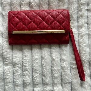 Steve Madden Quilted Red Wristlet with Gold Accent